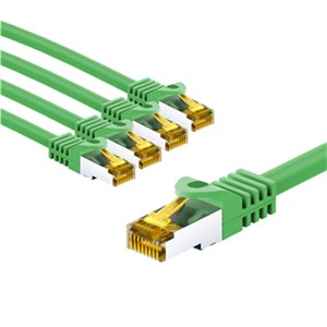 RJ45 kabel krosowy CAT 6A S/FTP (PiMF), 500 MHz, z CAT 7 kable surowym, 1 m, Zielony, zestaw 5