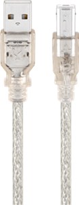 USB-A-auf-USB-B-Kabel, 1 m, transparent