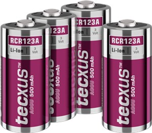 RCR123 ricaricabile - 500 mAh, 4 pezzi in scatola di cartone