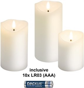 Trzyelementowy zestaw świec LED z prawdziwego wosku, biały, z 10x AAA (LR03)