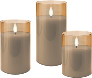 Trzyelementowy zestaw świec LED z prawdziwego wosku w słoiku, złoto-przezroczysty