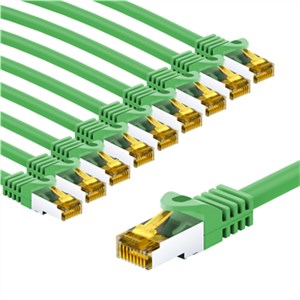 RJ45 kabel krosowy CAT 6A S/FTP (PiMF), 500 MHz, z CAT 7 kable surowym, 1 m, Zielony, zestaw 10
