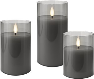 Trzyelementowy zestaw świec LED z prawdziwego wosku w słoiku, szary-przezroczysty