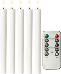 Zestaw 5 świec LED z prawdziwego wosku, biały, w komplecie z pilotem zdalnego sterowania