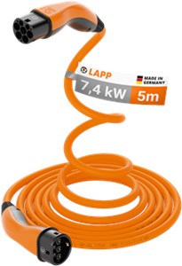 Samozwijający się kabel do ładowania Typu 2, do 7,4 kW, 5 m, pomarańczowy