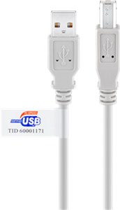 Câble USB-A vers USB-B, Certifié, 3 m, gris